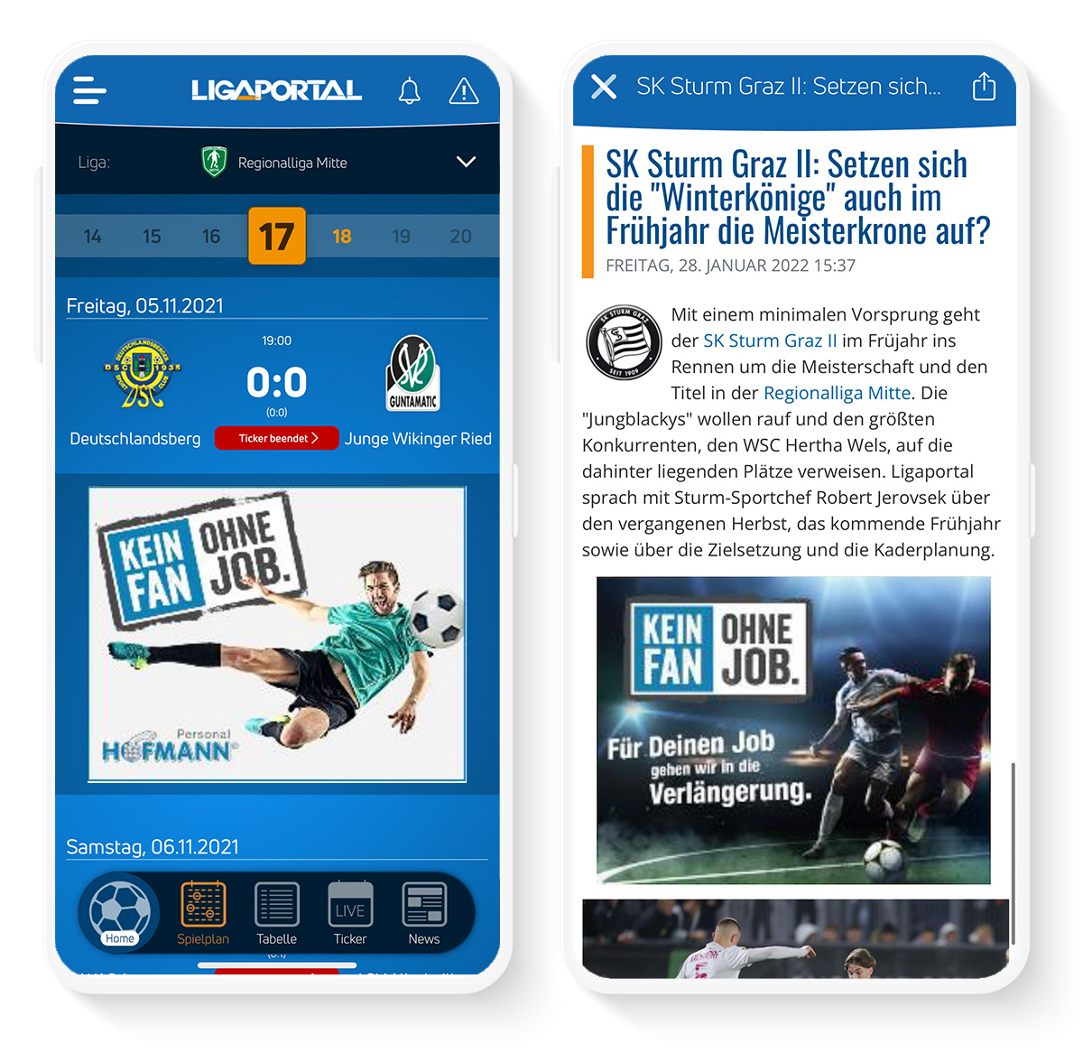 Bannerpräsenz für Liga-Sponsoren in der Ligaportal App