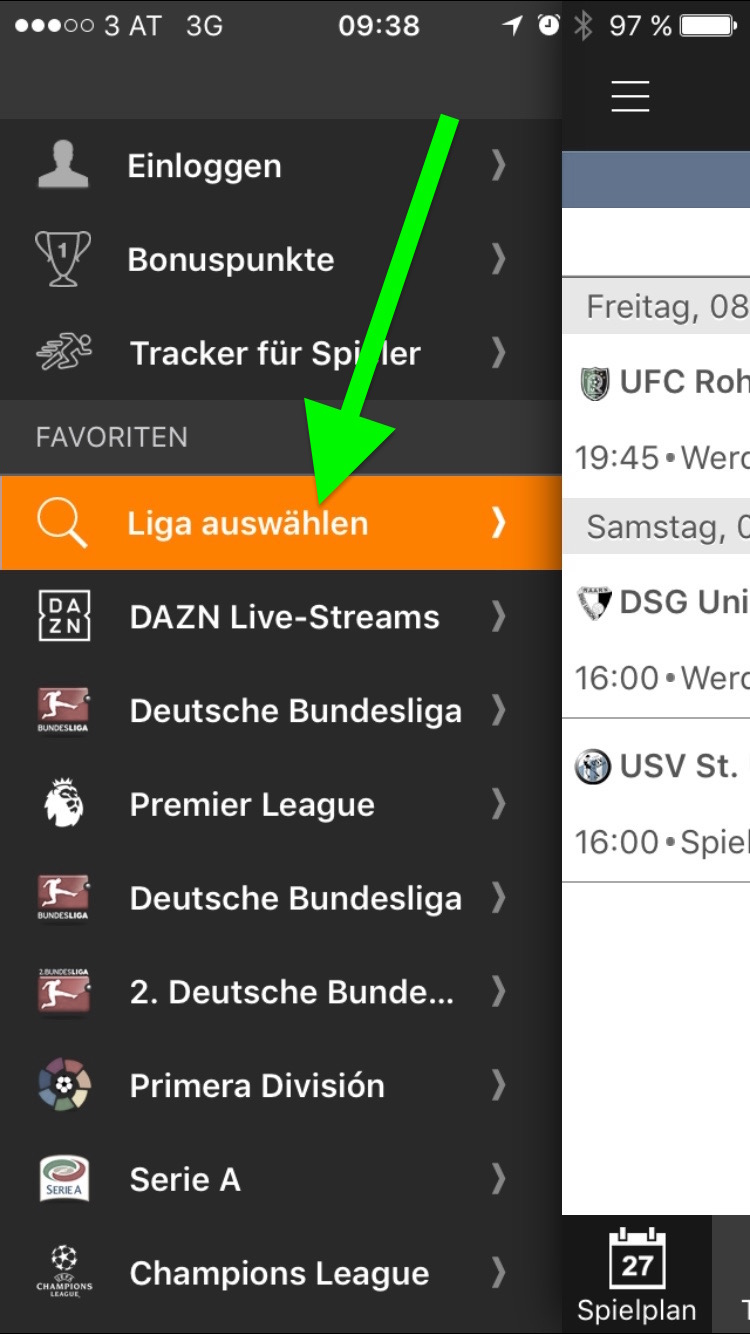 Wo finde ich den Fußball-Nachwuchs in der Live-Ticker App?